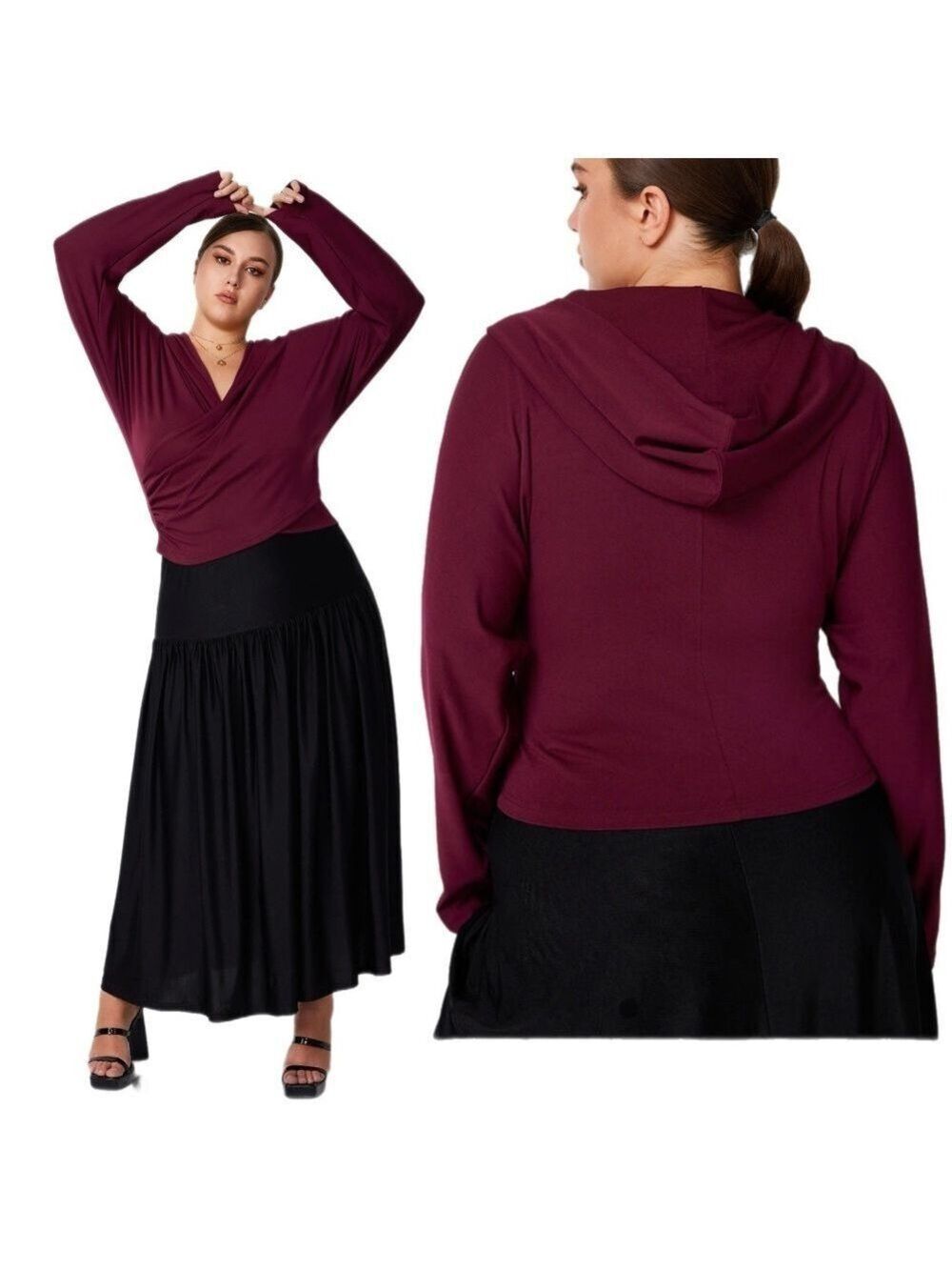 CIDER CURVE PLUS HOODED SOLID RUCHED LONG SLEEVE TEE NWT in Size 2X